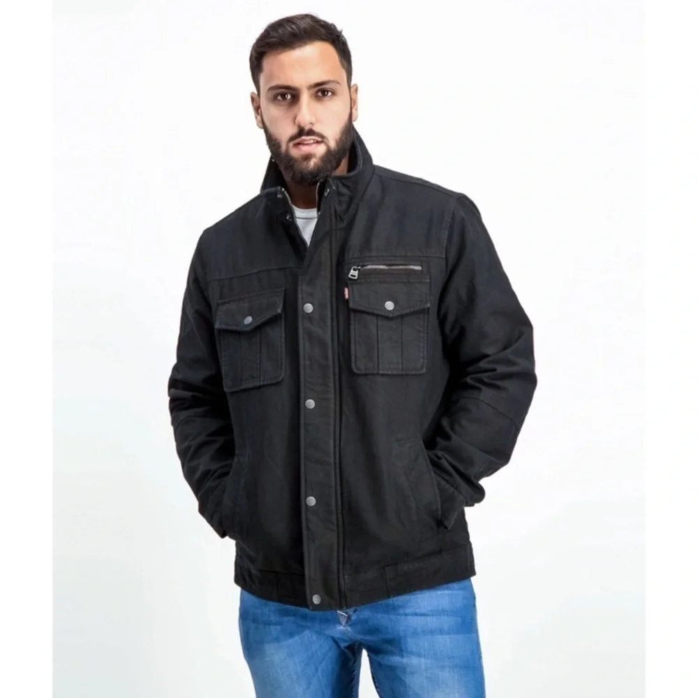 Levi’s Men’s Stand Collar Military Field Jacket Black Classic